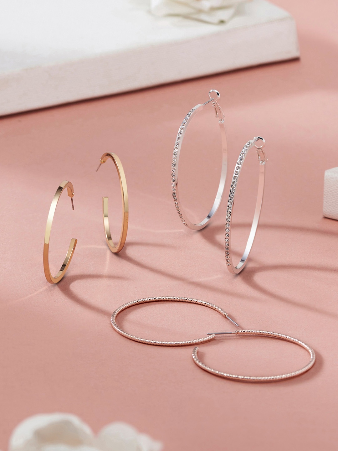 

AMI Set Of 3 Contemporary Hoop & Half-Hoop Earrings, Gold