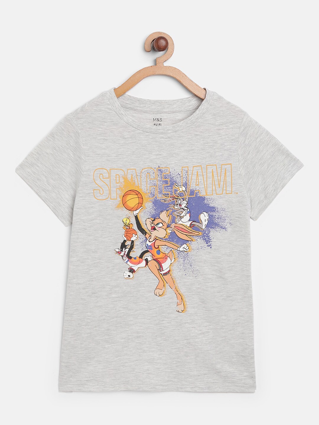 

Marks & Spencer Girls Grey Melange & Purple Looney Tunes Printed T-shirt