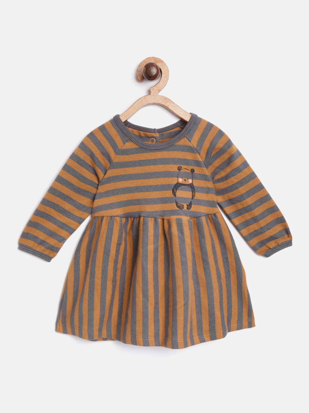 

Marks & Spencer Girls Grey & Orange Striped Sustainable Fit & Flare Dress