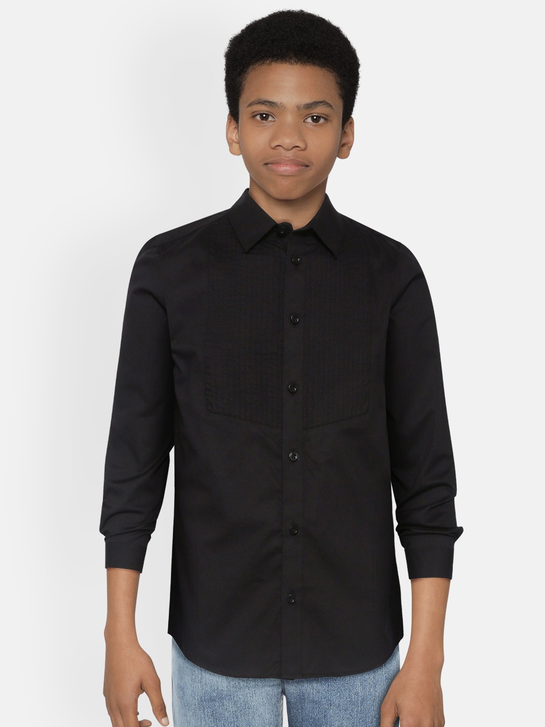 

Marks & Spencer Boys Black Cotton Self Design Regular Fit Sustainable Casual Shirt