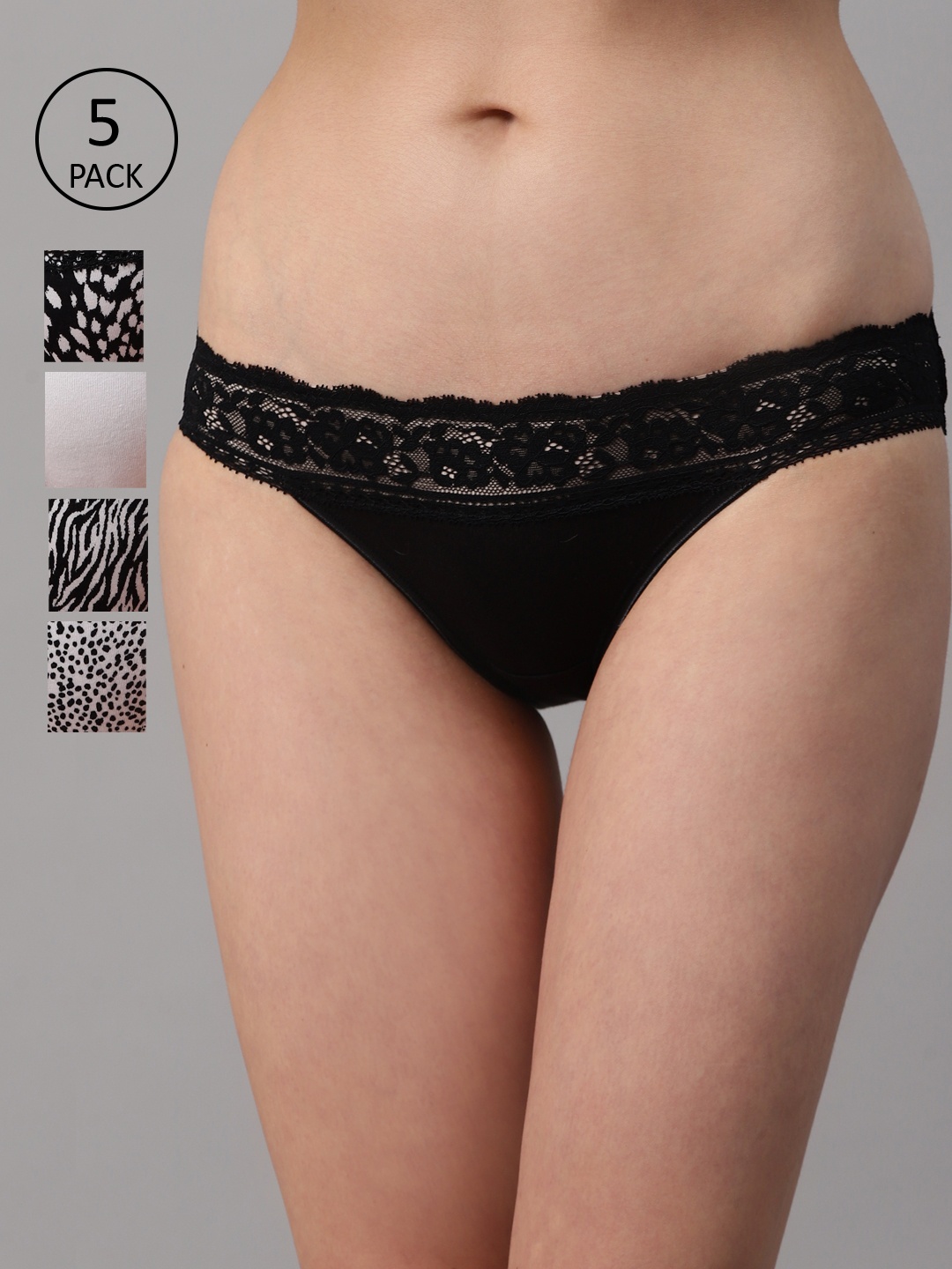 

Marks & Spencer Women Pack of 5 Low-Rise Bikini Briefs T612055X, Black
