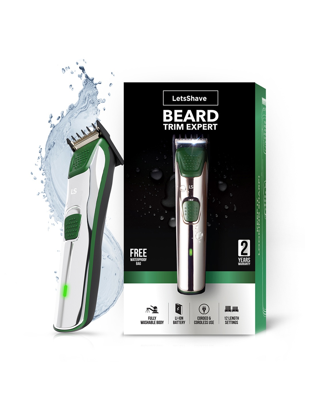 

LetsShave Precision Beard Trimmer, Green