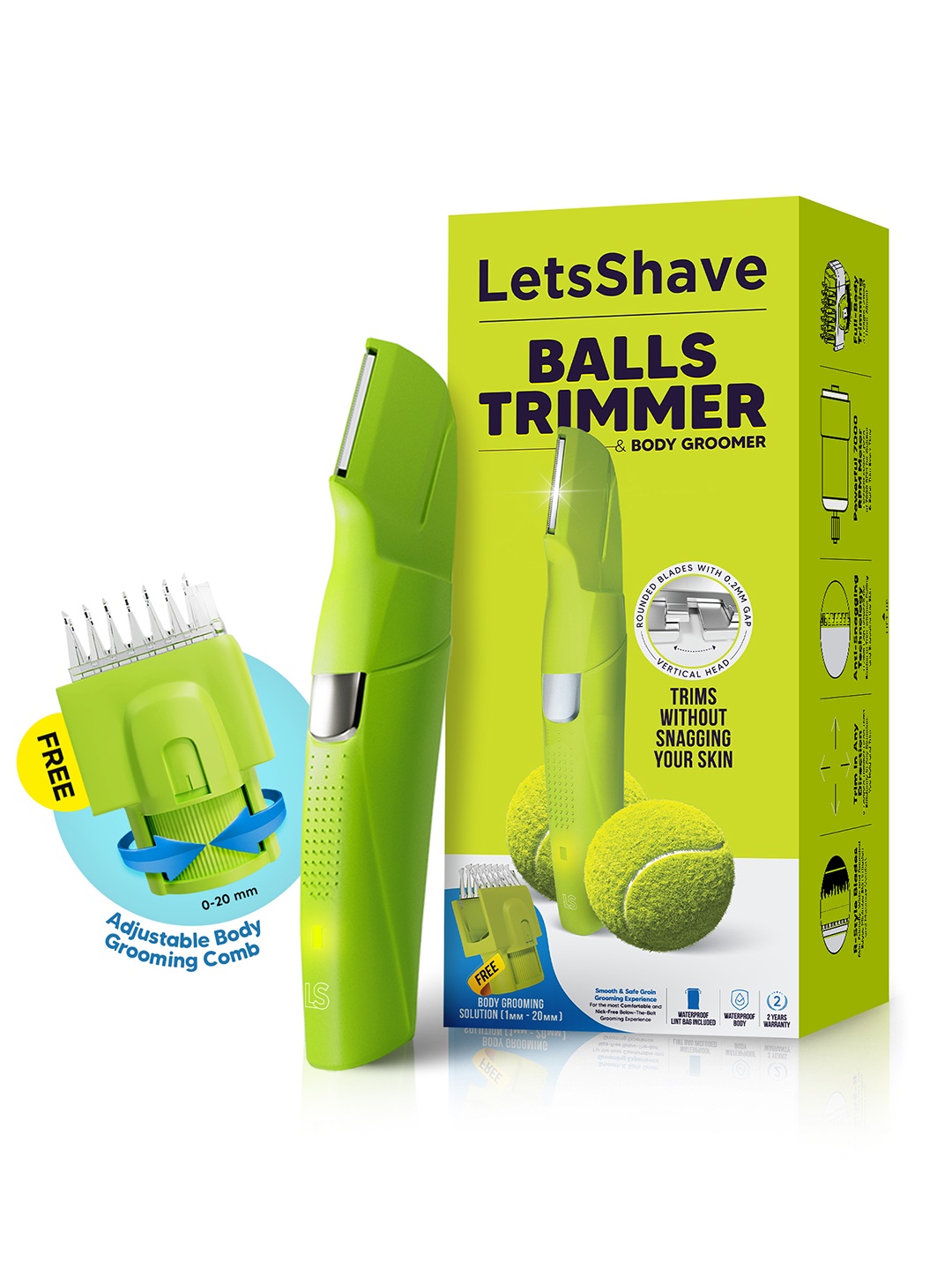 

LetsShave Balls and Body Trimmer for Men, Fluorescent green