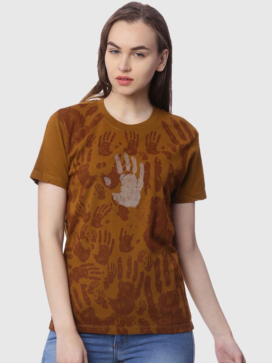

Wolfpack Women Brown Printed T-shirt