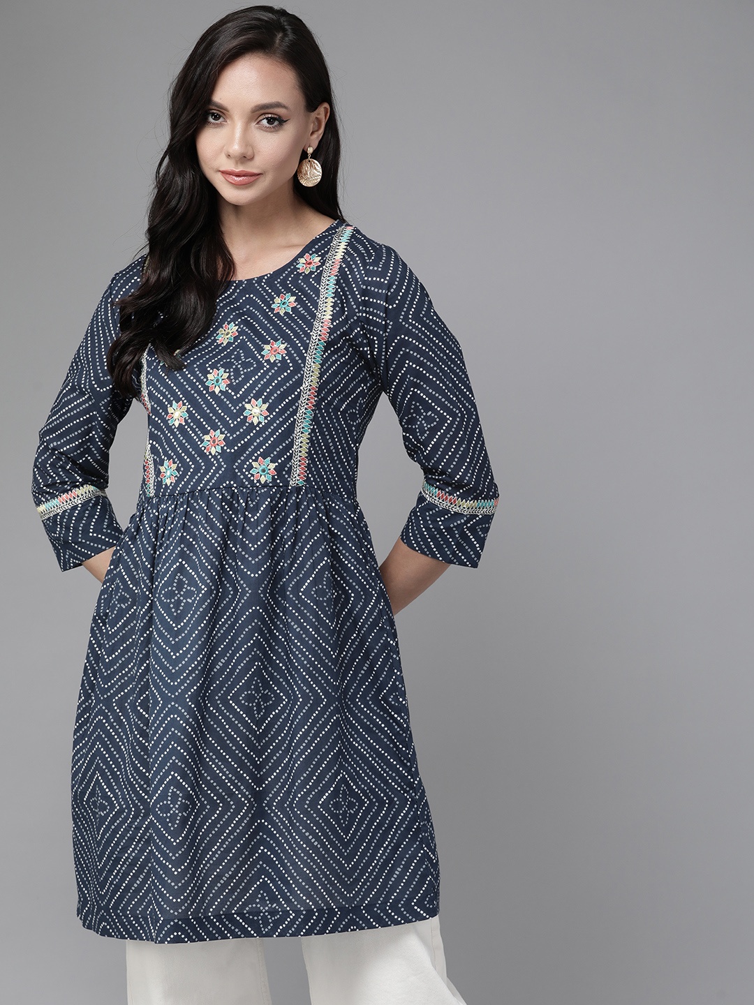 

Rain & Rainbow Blue & White Printed Pure Cotton Tunic