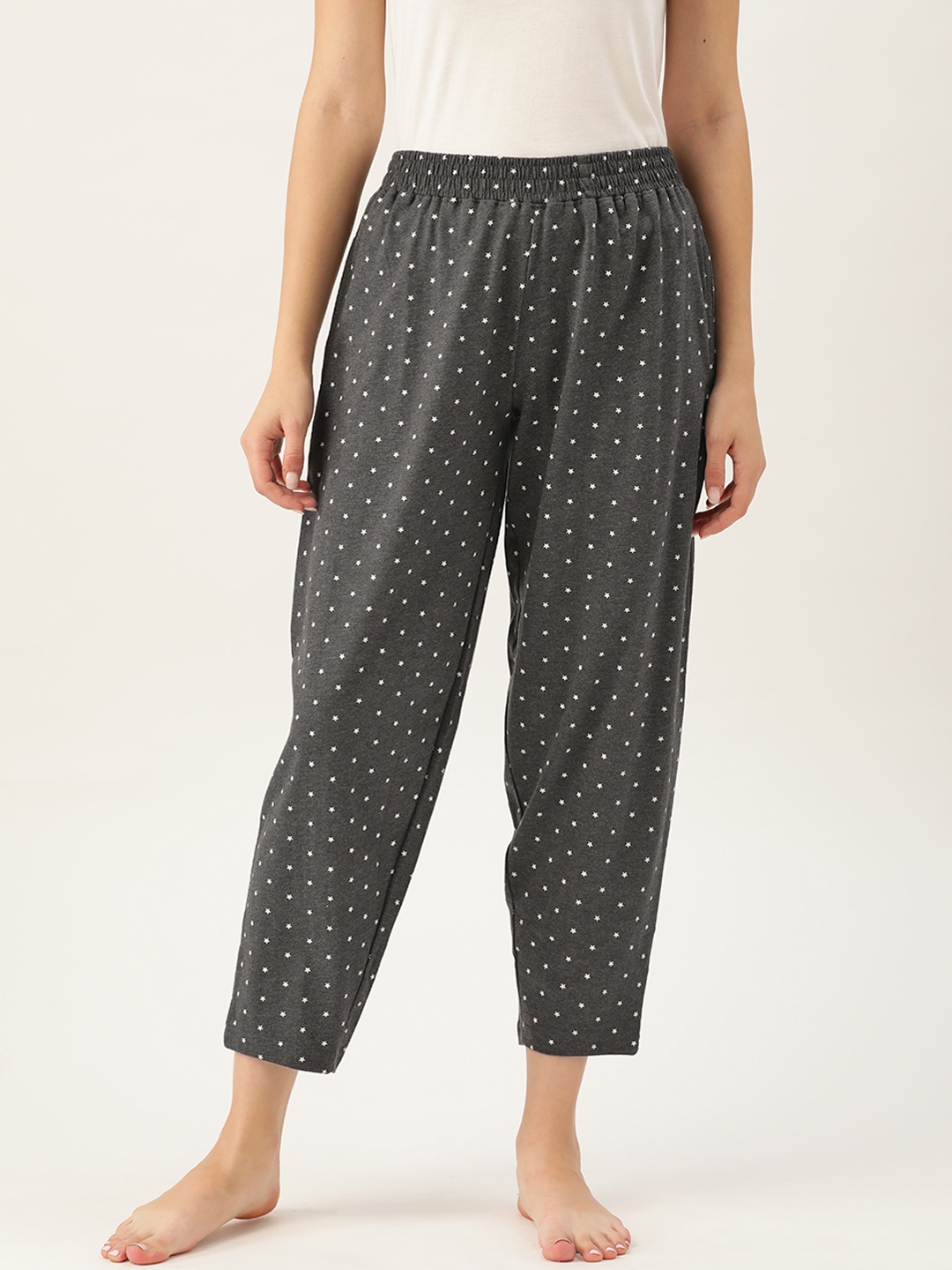 

MBeautiful Women Charcoal Grey & White Printed Comfort Fit Cotton Lounge Pants