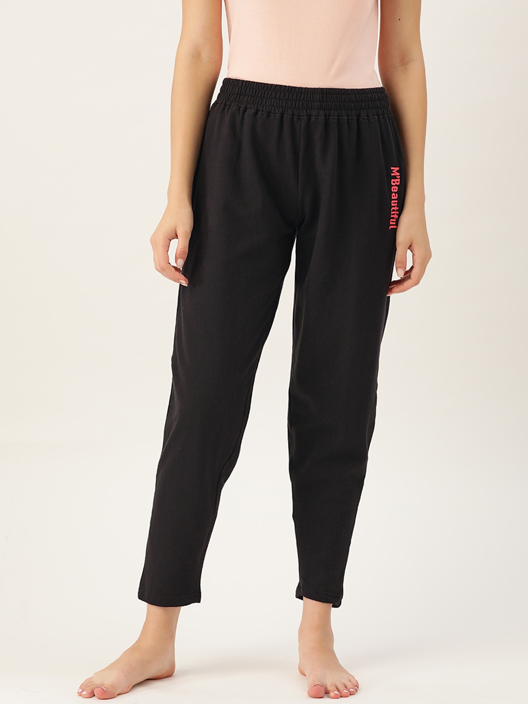 

MBeautiful Women Black Solid Comfort Fit Cotton Fleece Lounge Pants
