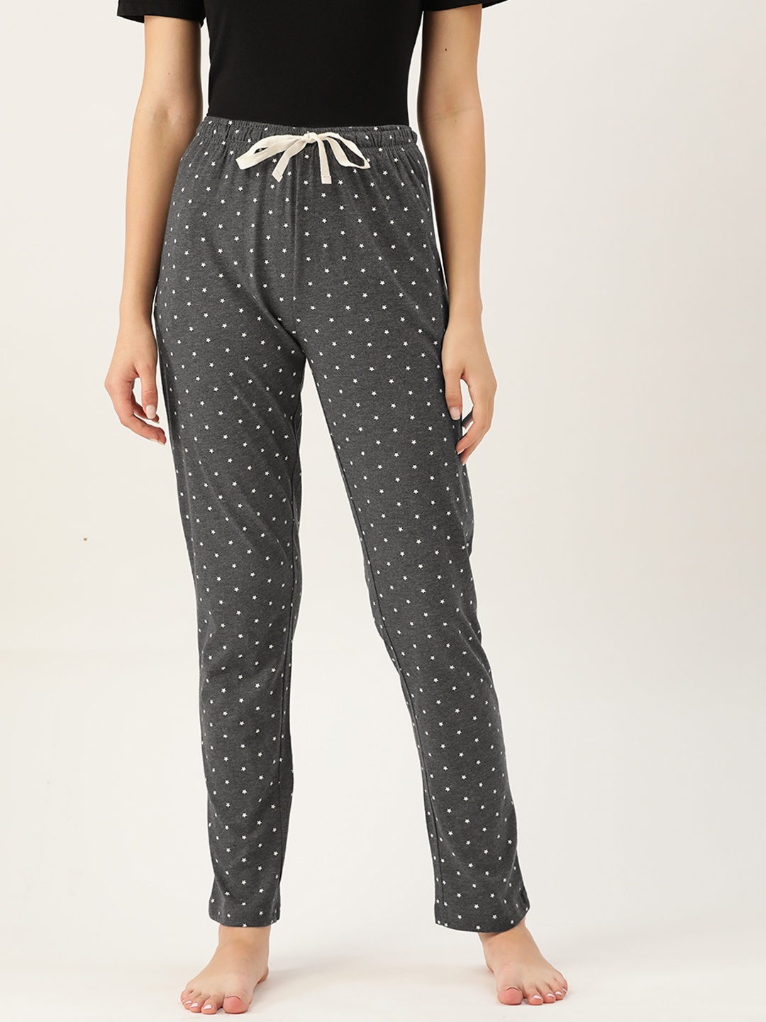

MBeautiful Women Charcoal Grey & White Star Print Cotton Lounge Pants