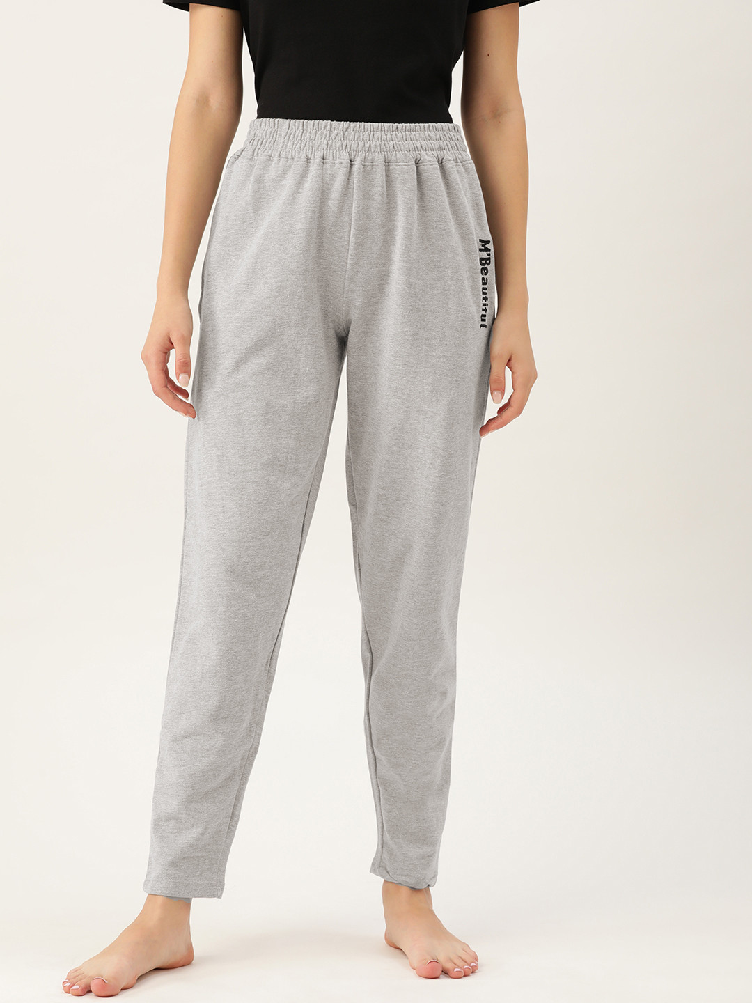 

MBeautiful Women Grey Melange Comfort Fit Cotton Fleece Lounge Pants