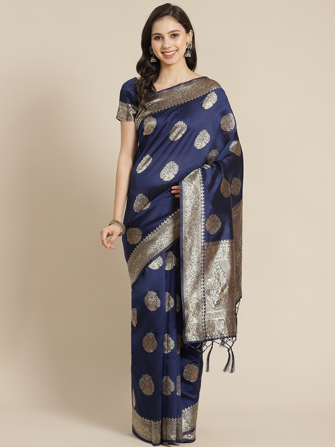 

RedRound Navy Blue & Golden Woven Design Banarasi Saree
