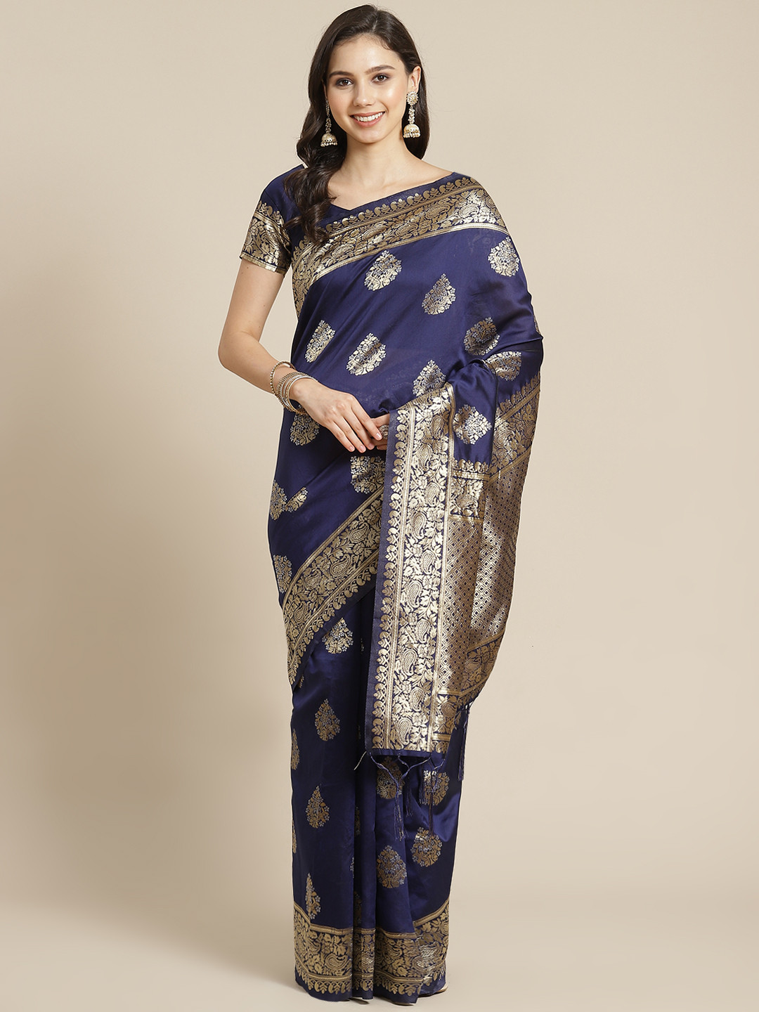

RedRound Navy Blue & Golden Woven Design Banarasi Saree