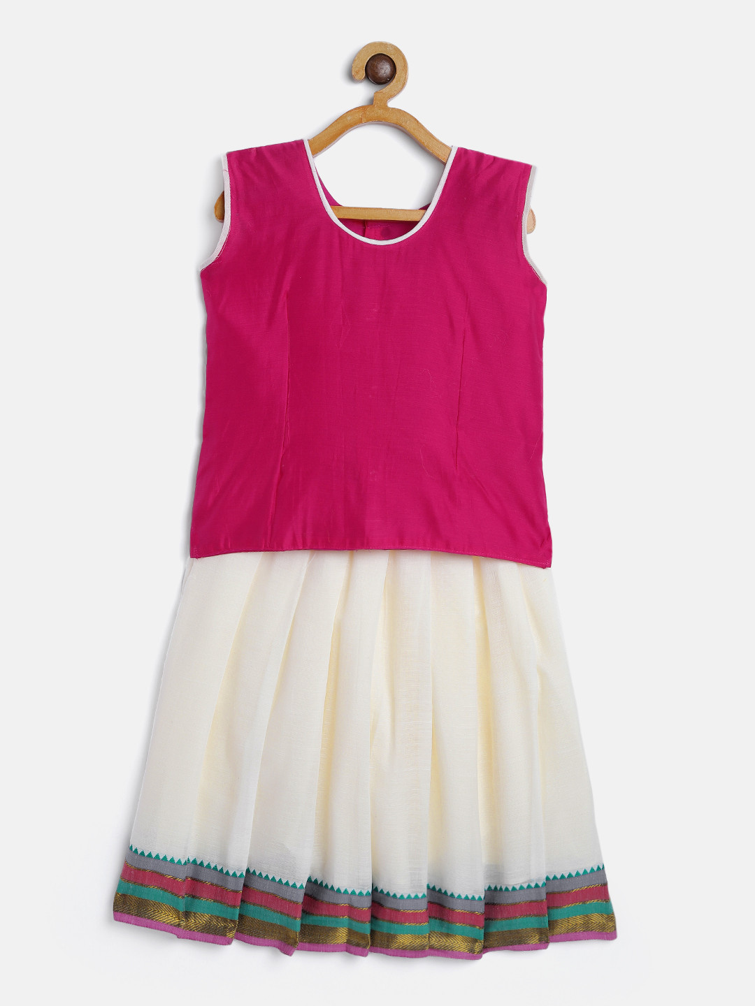 

Baby Lakshmi Girls Pink & Off White Ready to Wear Lehenga With Blouse