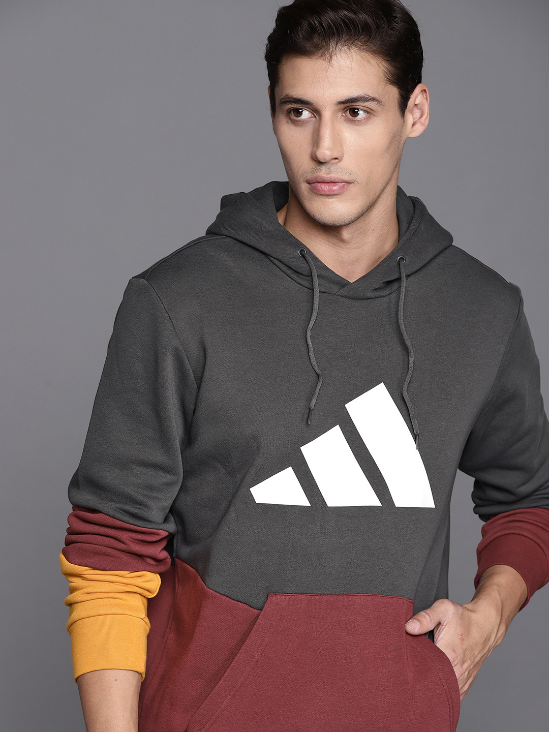 

ADIDAS Men Grey & Burgundy Colourblocked Sweatshirt