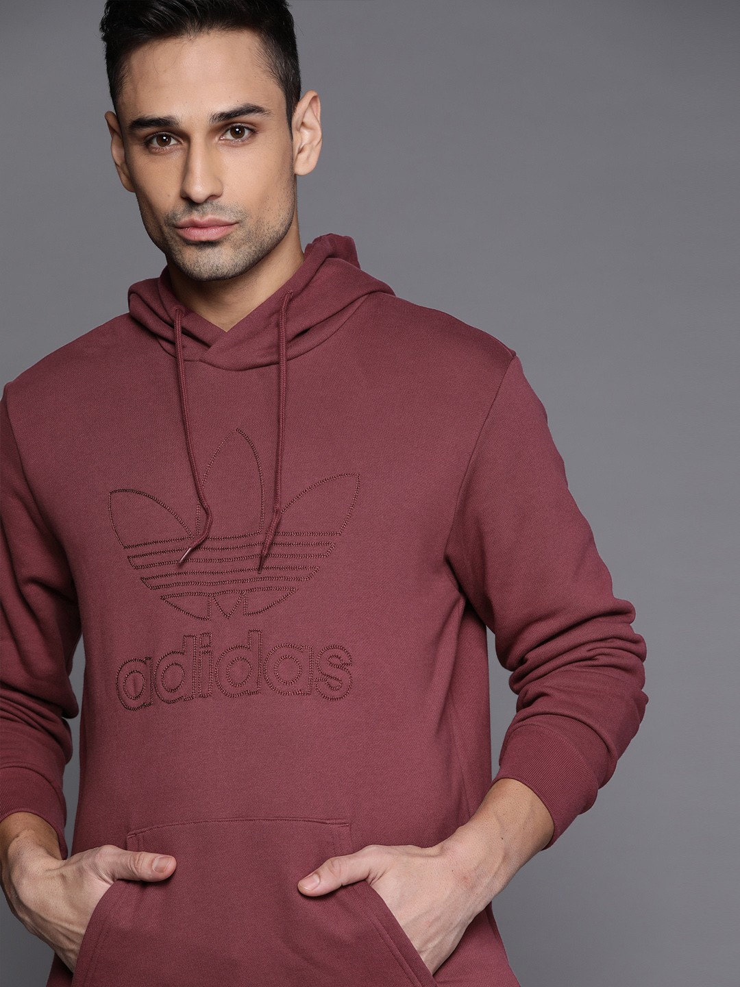 

ADIDAS Originals Men Burgundy Graphics Trefoil Series Loose Fit Cotton Sustainable Hoodie