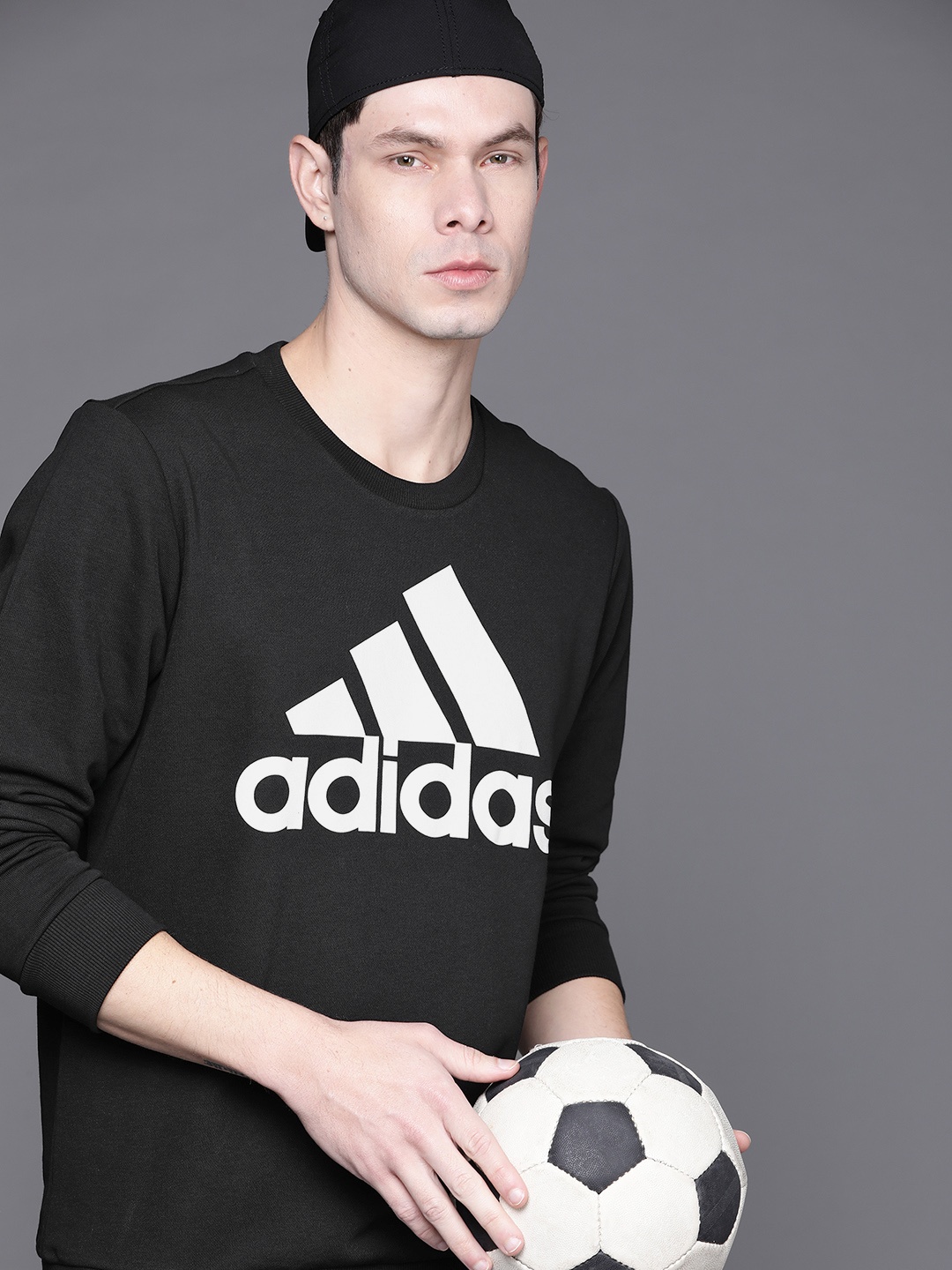 

ADIDAS Men Black & White BL Football Hooded Sustainable Sweatshirt