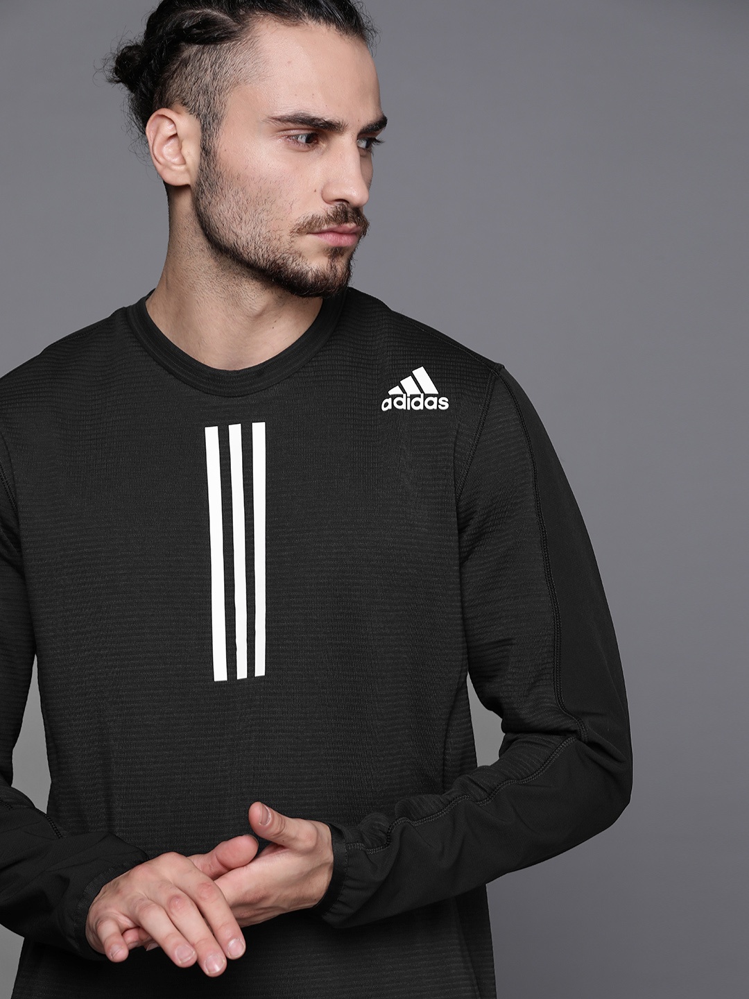 

ADIDAS Men Black Striped Sustainable Sweatshirt