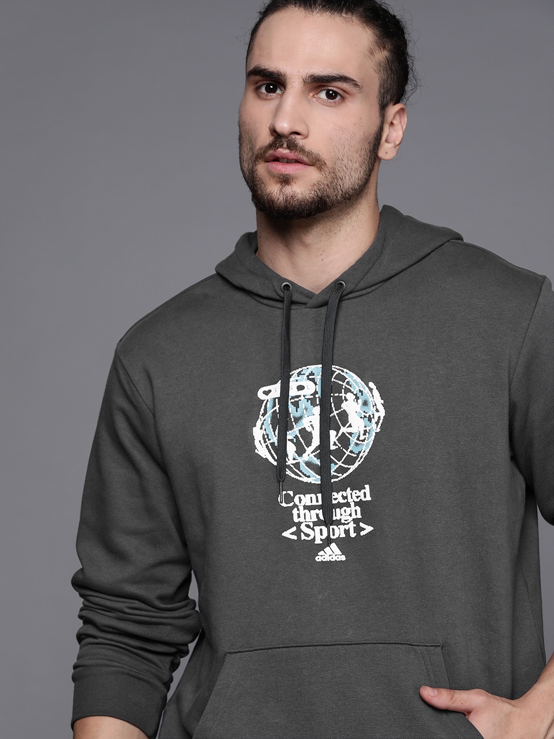 

ADIDAS Men Charcoal Grey Printed Dig Hoodie Sweatshirt