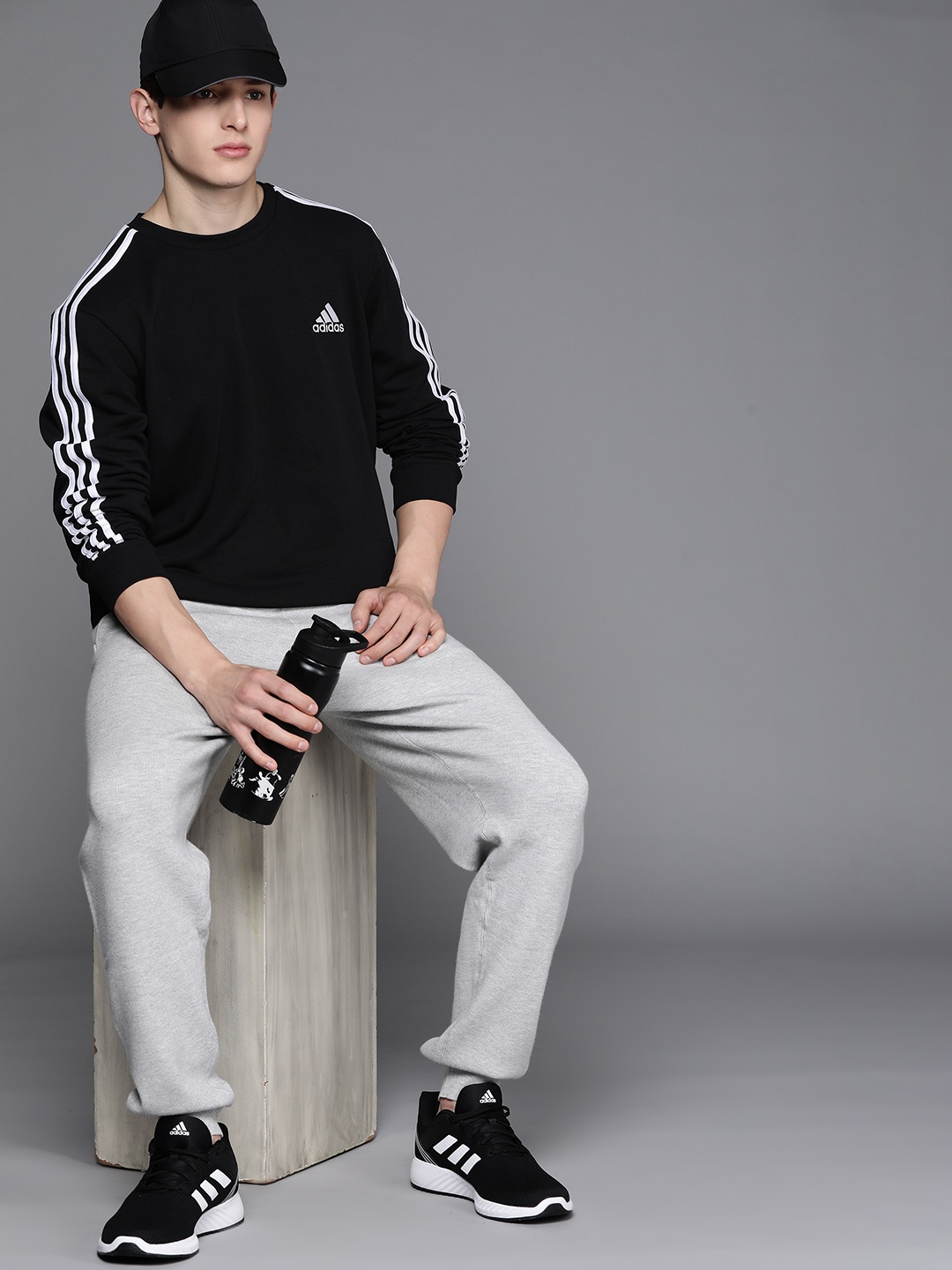 

ADIDAS Men Black & White 3S French Terry Sustainable Sweatshirt