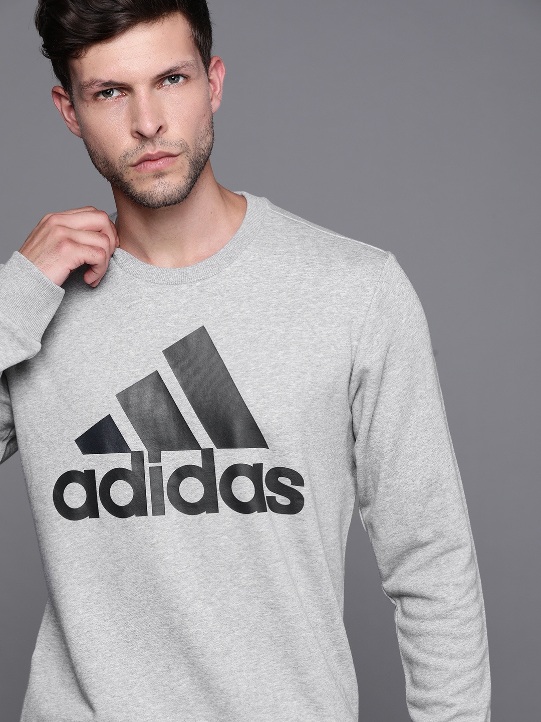 

ADIDAS Men Grey Melange & Black Brand Logo Print FT Sustainable Sweatshirt