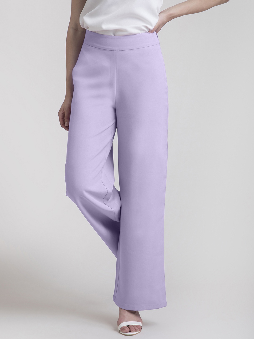 

FableStreet Women Purple Flared High-Rise Parallel Trousers