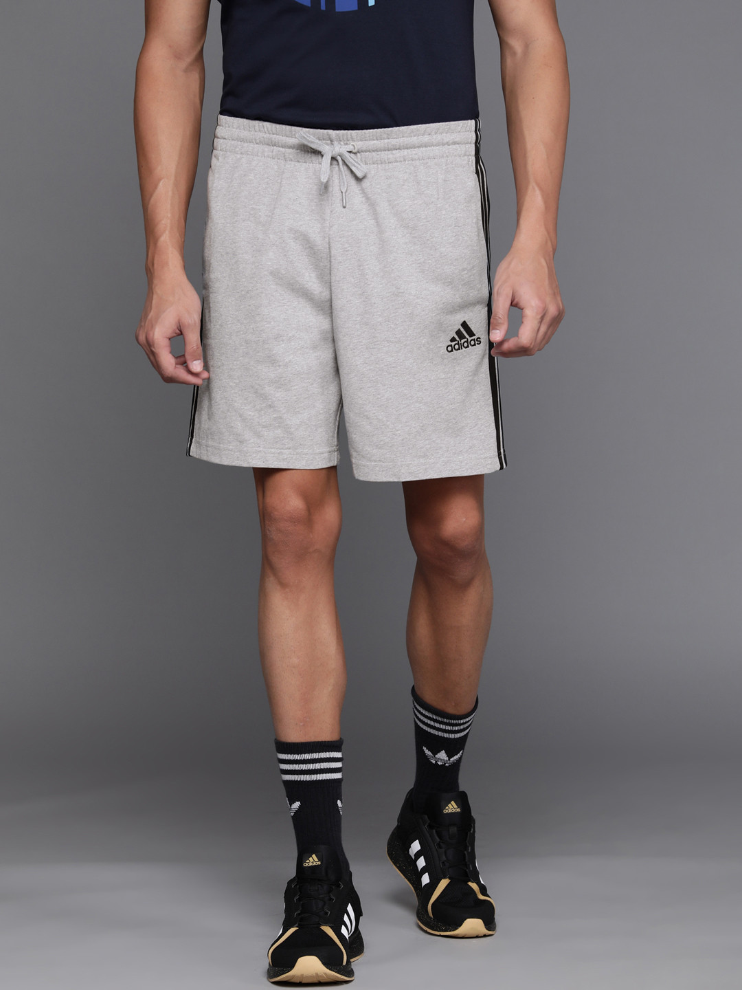 

ADIDAS Men Grey Melange 3 Stripes SJ Sports Shorts