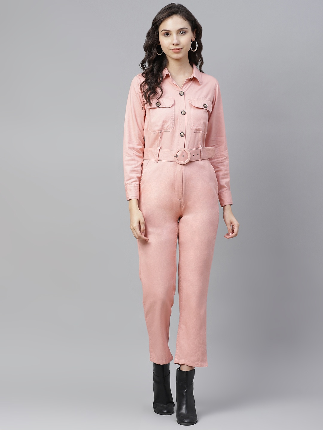 

plusS Pink Pure Cotton Solid Basic Jumpsuit