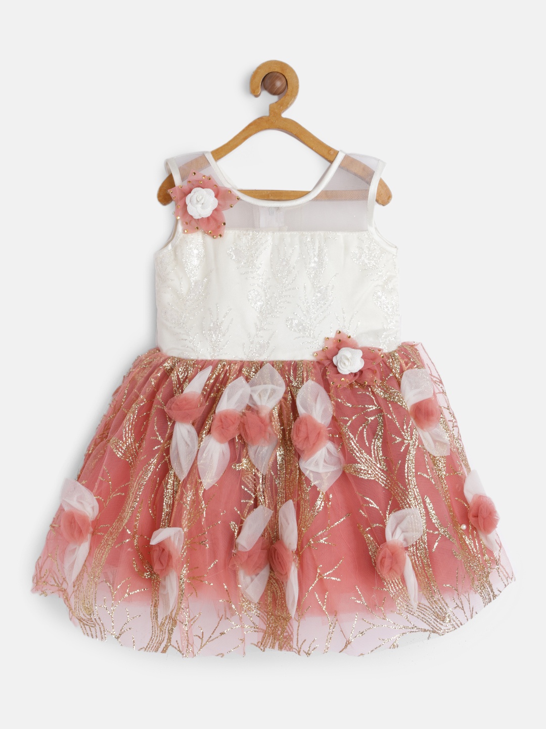 

Enfance Peach-Coloured & White Layered Net Dress