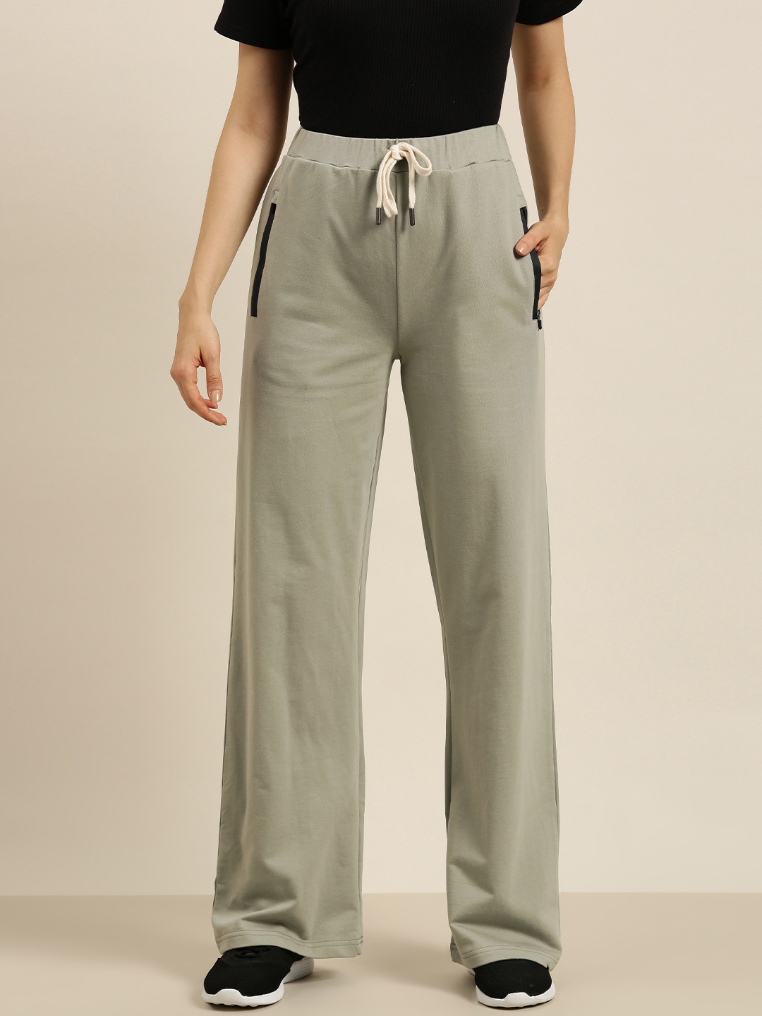 

DILLINGER Women Grey Pure Cotton Wide Leg Track Pants