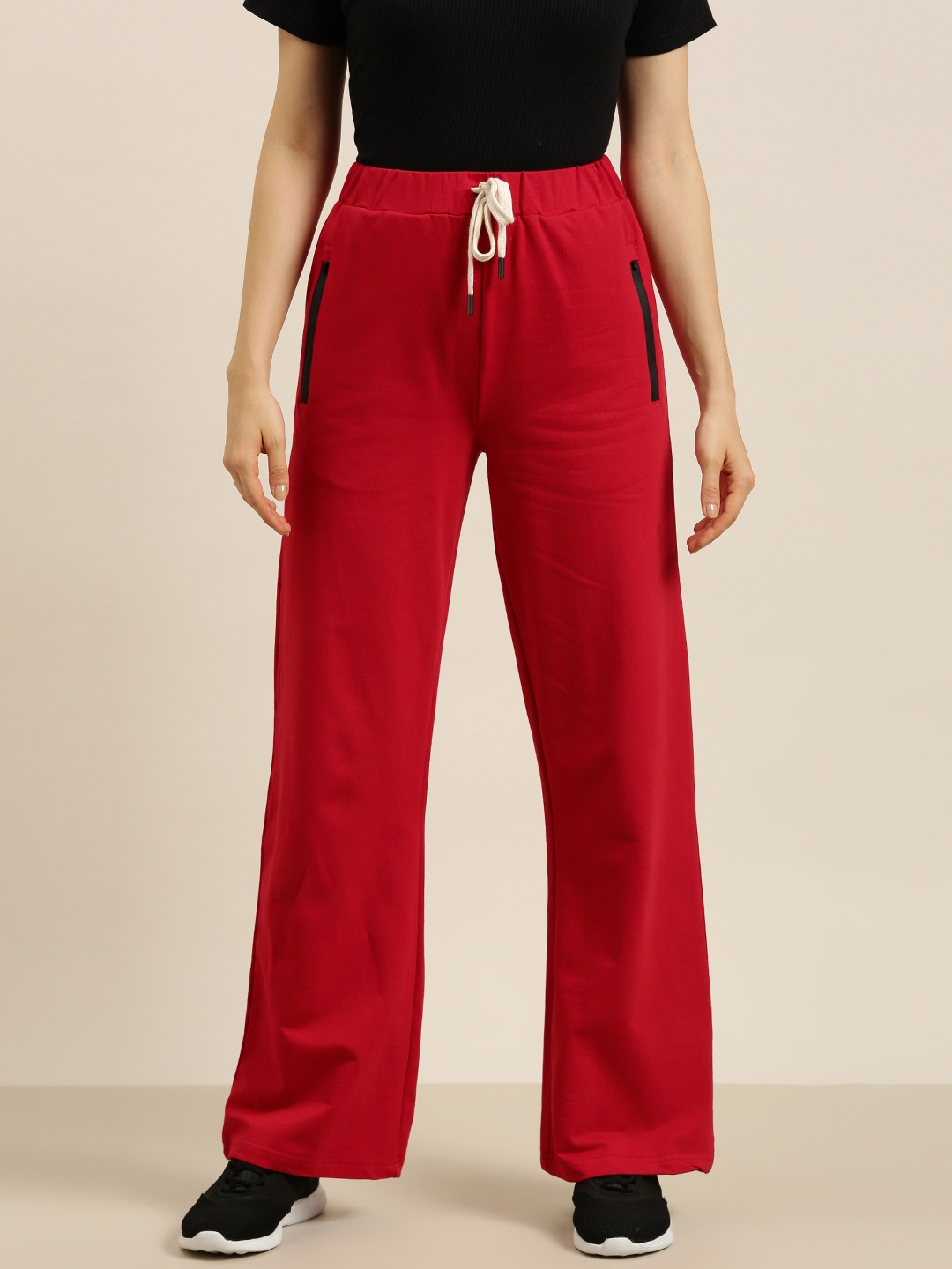 

DILLINGER Women Dark Red Cotton Wide Leg Track Pants