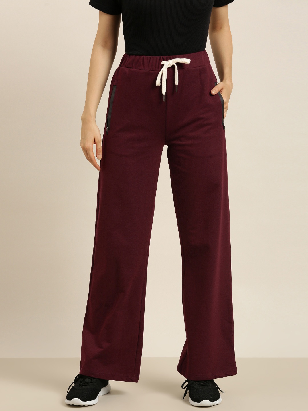

DILLINGER Women Maroon Pure Cotton Wide Leg Track Pants