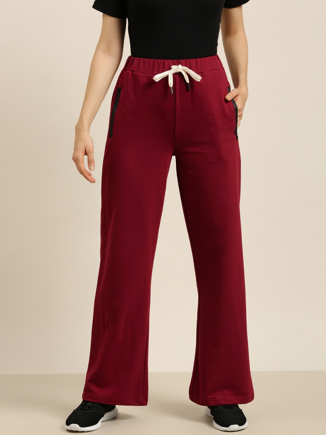 

DILLINGER Women Maroon Pure Cotton Wide Leg Track Pants