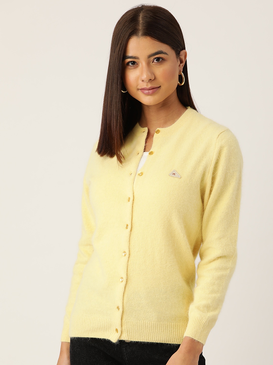 

Monte Carlo Women Yellow Solid Cardigan with Fuzzy Detail