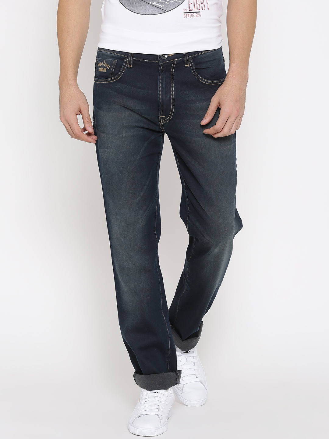 

Pepe Jeans Men Navy Holborne Regular Fit Low-Rise Clean Look Jeans, Navy blue
