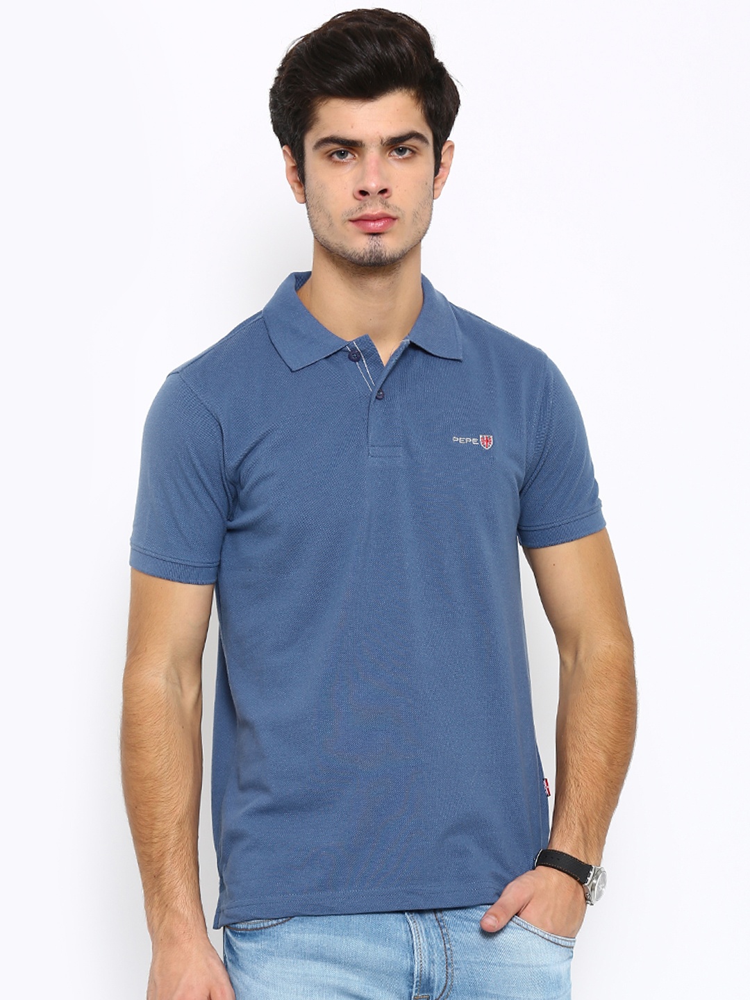 

Pepe Jeans Men Blue Solid Polo T-Shirt