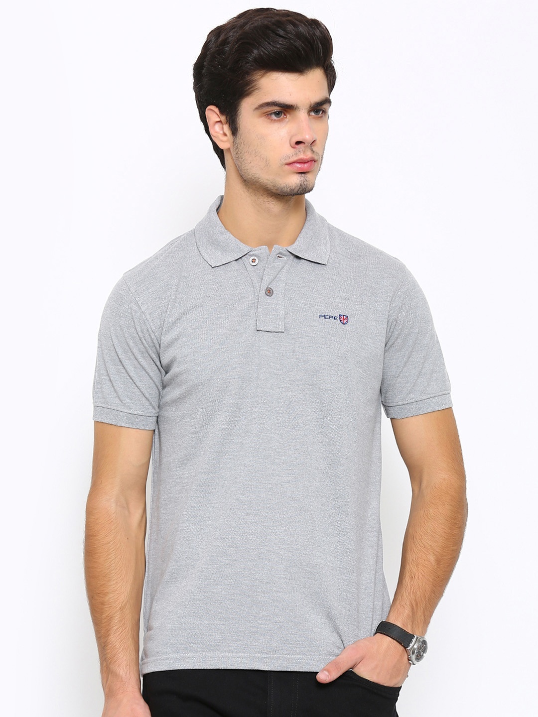 

Pepe Jeans Men Grey Solid Polo T-Shirt
