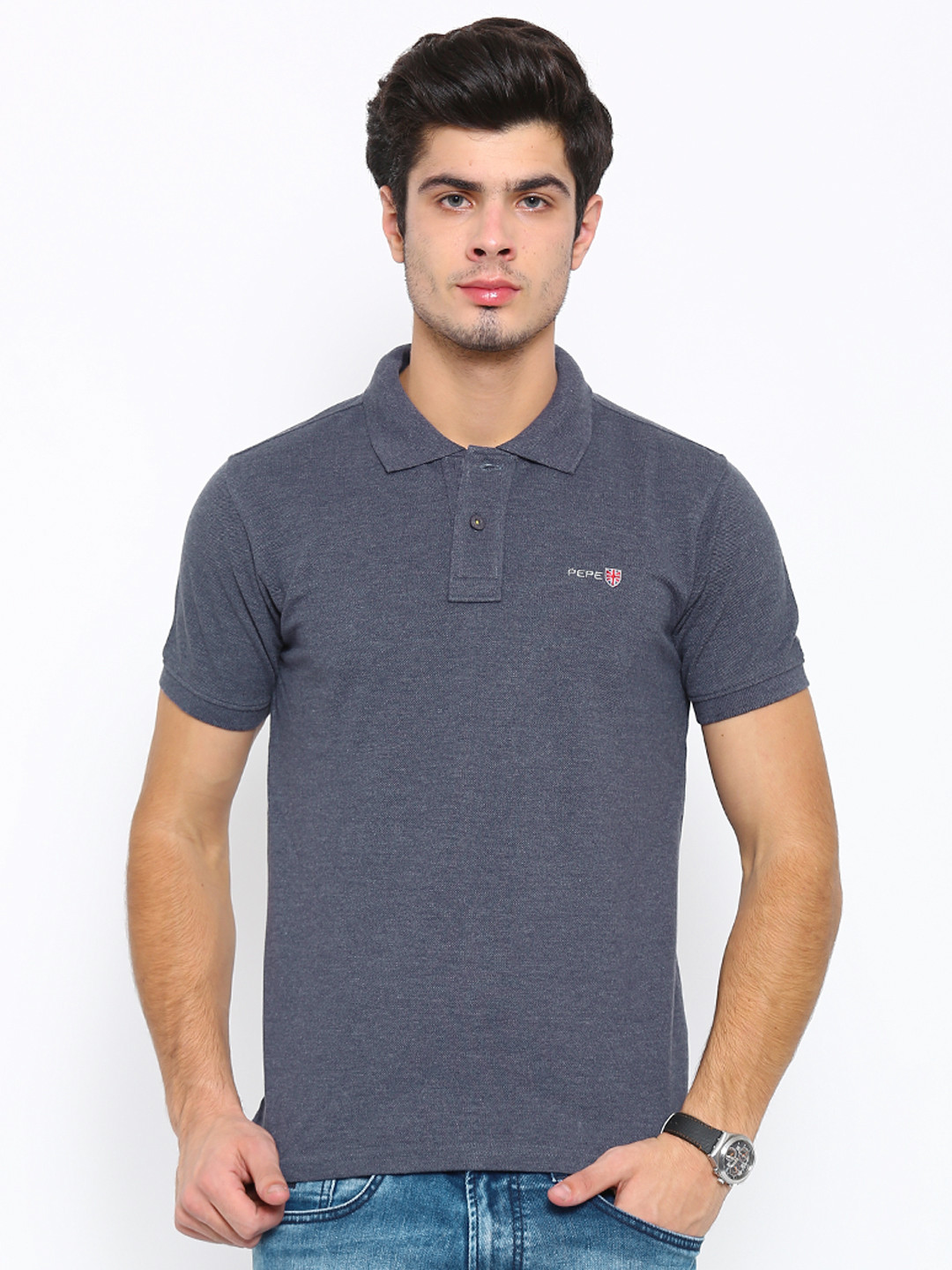 

Pepe Jeans Men Blue Solid Polo T-Shirt