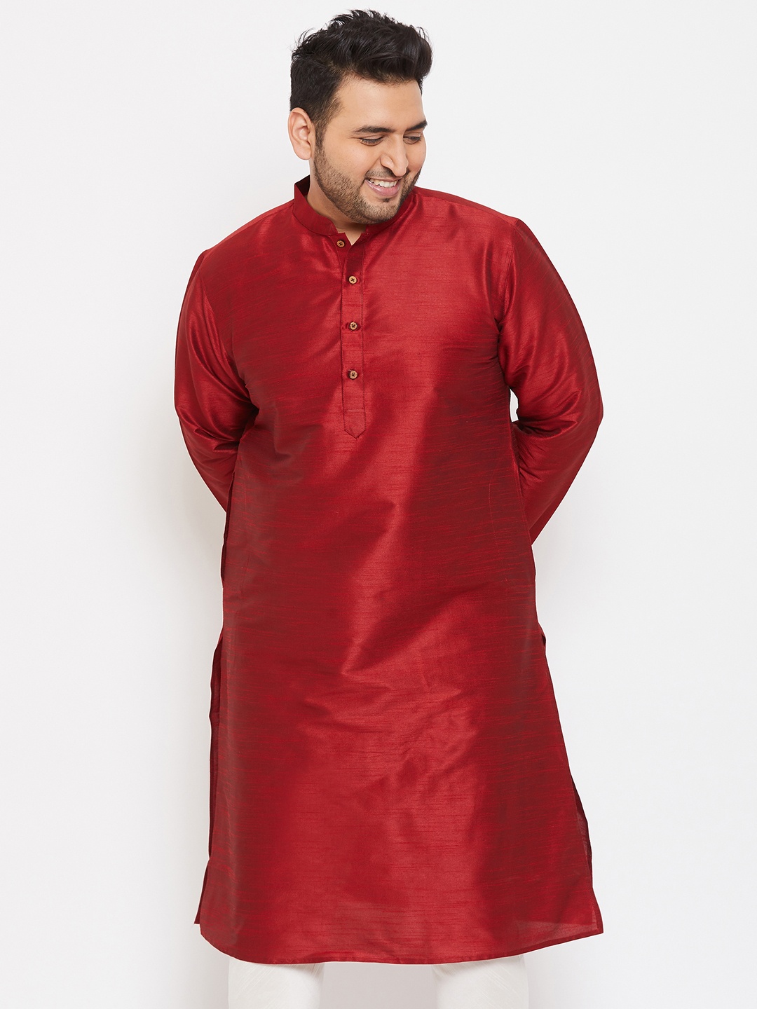 

VASTRAMAY Men Maroon Silk Blend Kurta