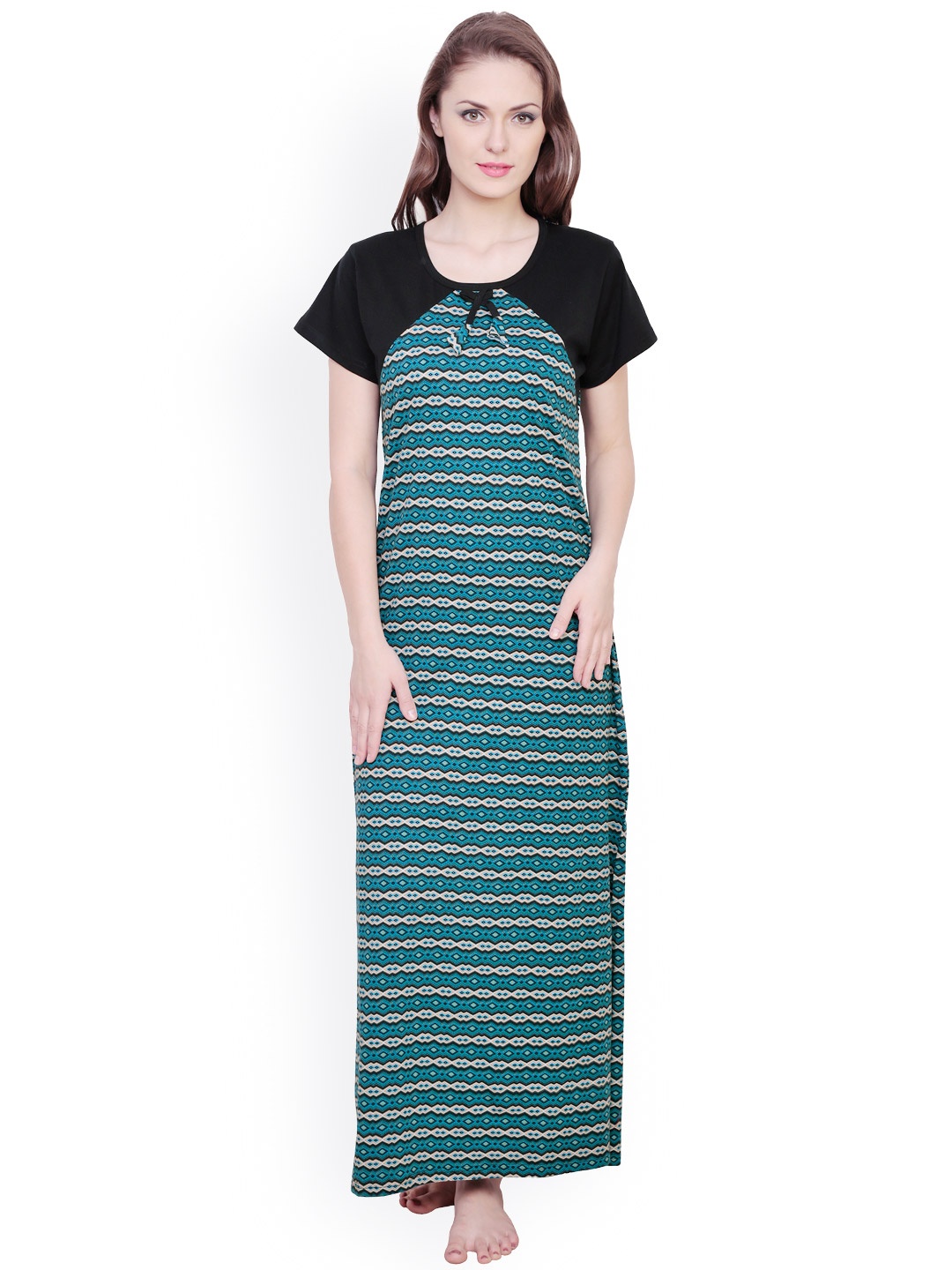 

Claura Green Printed Maxi Nightdress cot-14