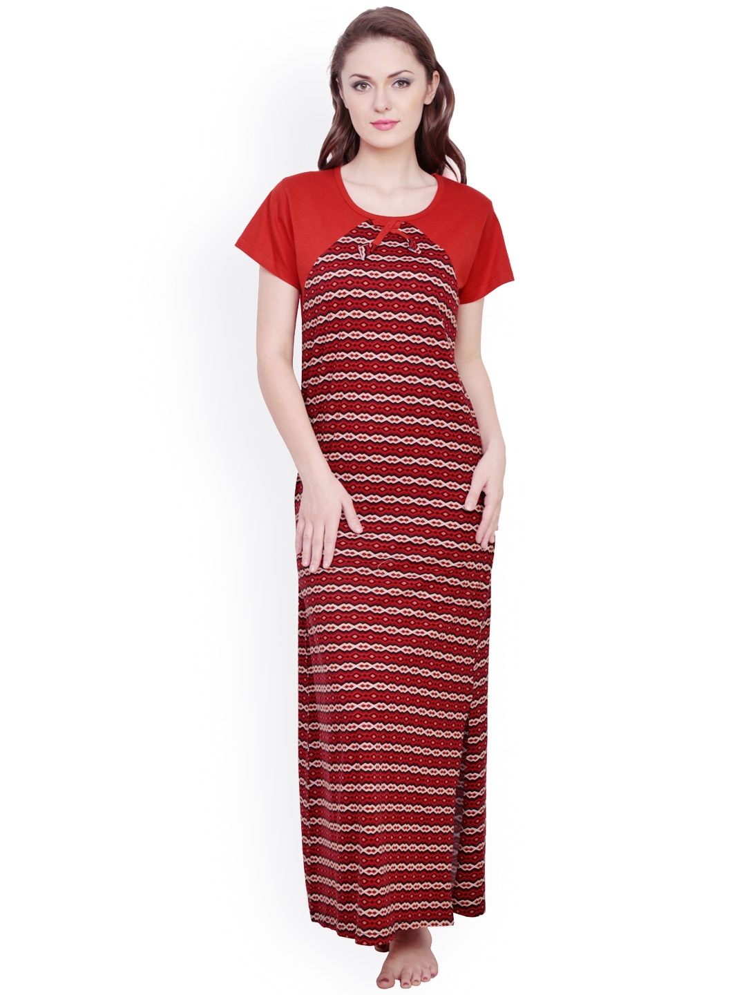 

Claura Red Printed Maxi Nightdress cot-14