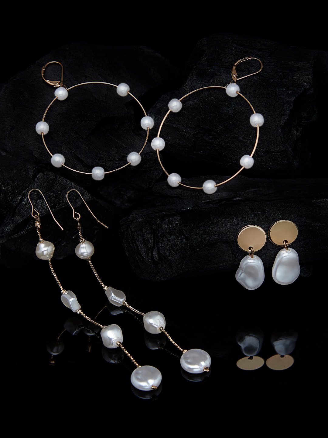 

AMI Set of 3 Gold-Toned Contemporary Gold-Plated Dangle & Drop Earrings