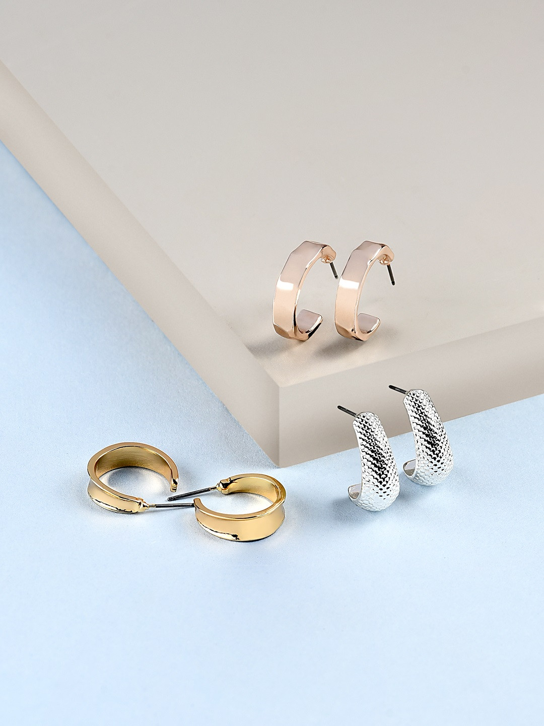 

AMI Set of 3 Gold-Toned Contemporary Gold-Plated Half-Hoop Earrings