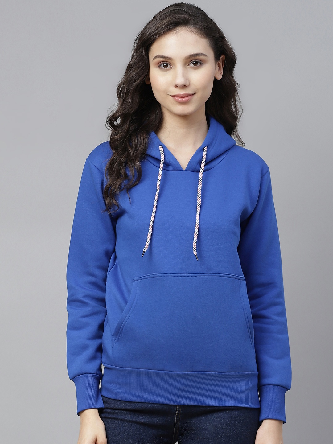 

PICOT Women Blue Solid Hooded Sweatshirt