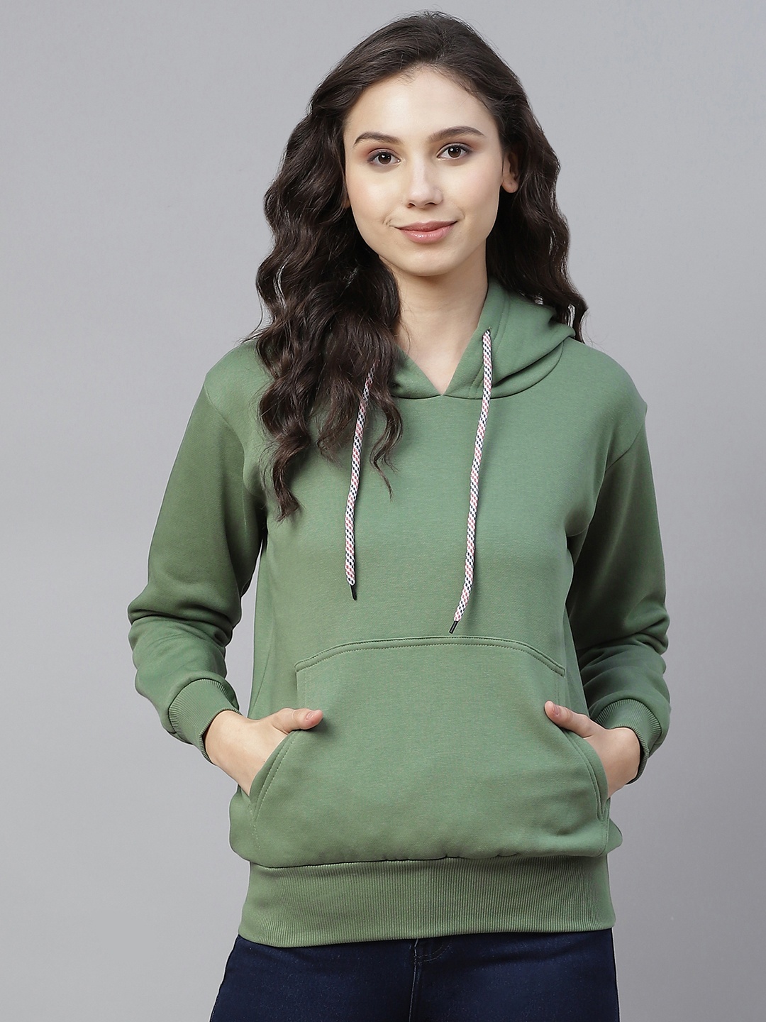 

PICOT Women Green Solid Hooded Sweatshirt