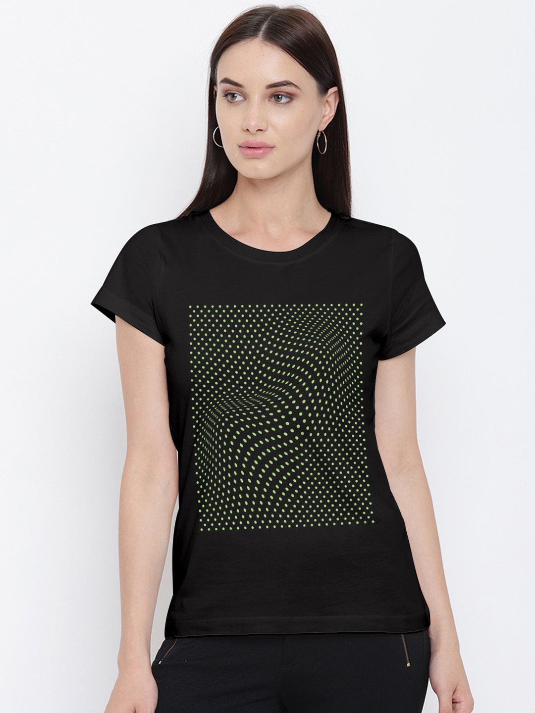 

THREADCURRY Women Black Printed Sleeves T-shirt
