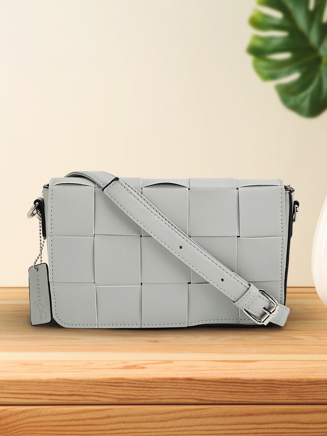 

Forever Glam by Pantaloons Grey Woven Design Structured Sling Bag