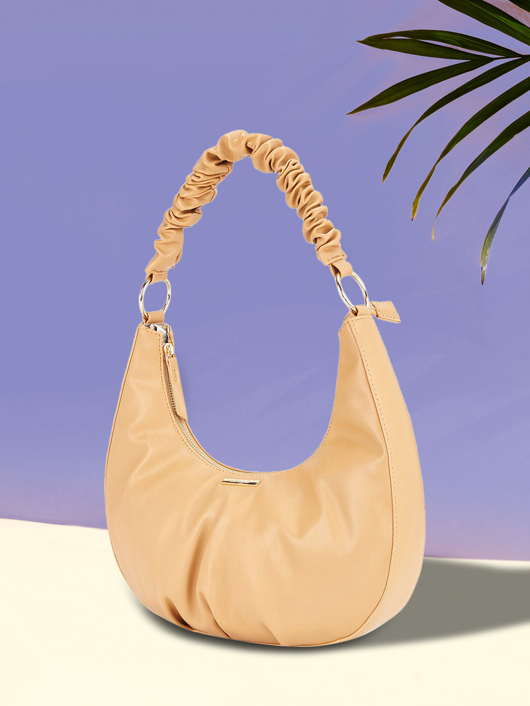 

Forever Glam by Pantaloons Beige Half Moon Hobo Bag