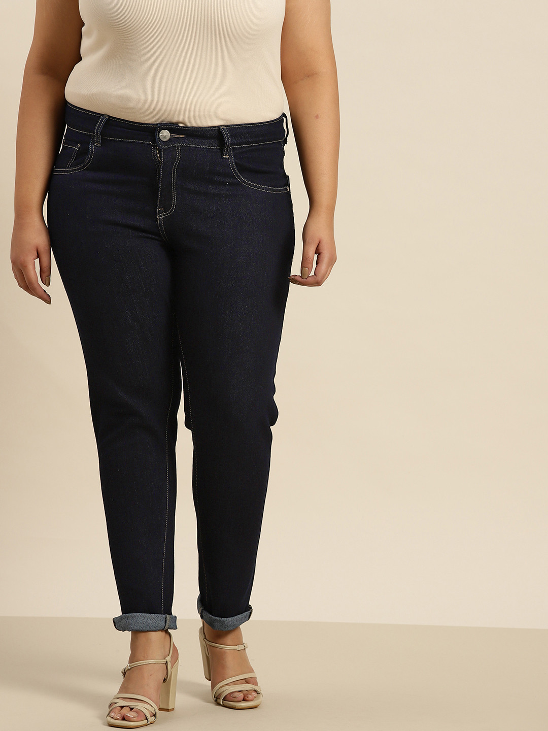 

Sztori Women Plus Size Navy Blue Skinny Fit Stretchable Jeans