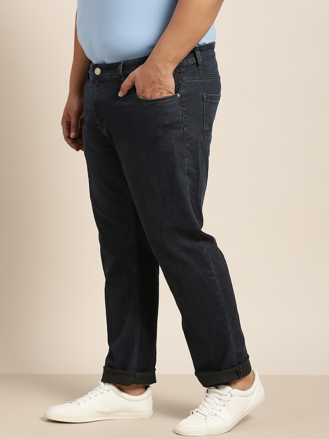 

Sztori Men Plus Size Navy Blue Slim Tapered Fit Stretchable Jeans