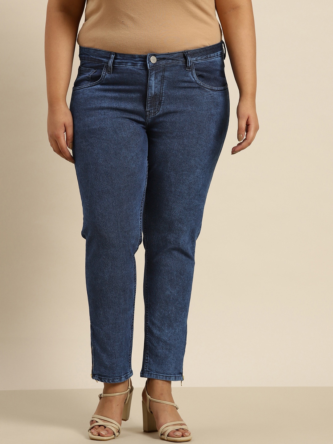 

Sztori Women Plus Size Blue Solid Skinny Fit Mid-Rise Stretchable Jeans