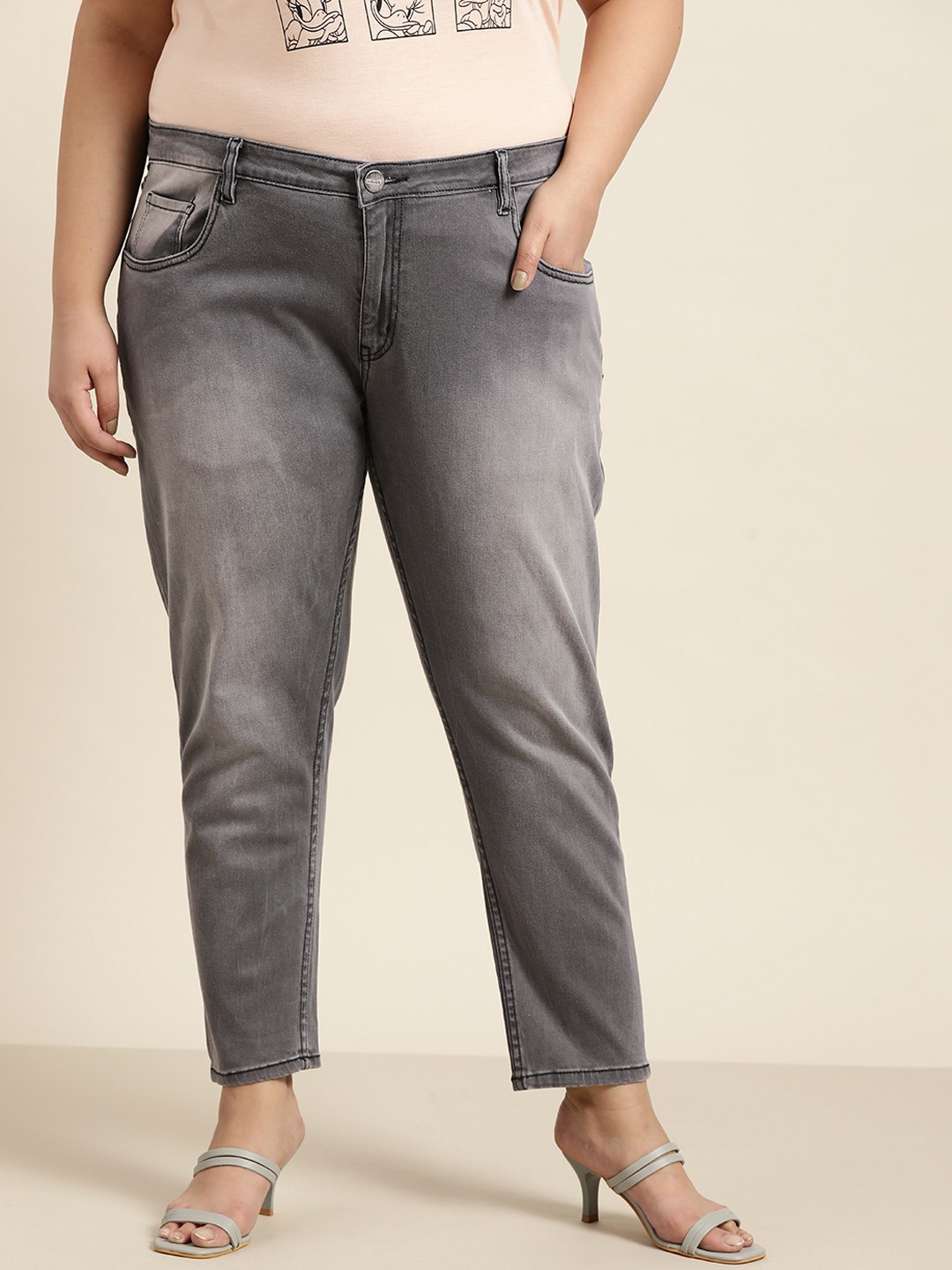 

Sztori Women Plus Size Grey Skinny Fit Light Fade Stretchable Jeans